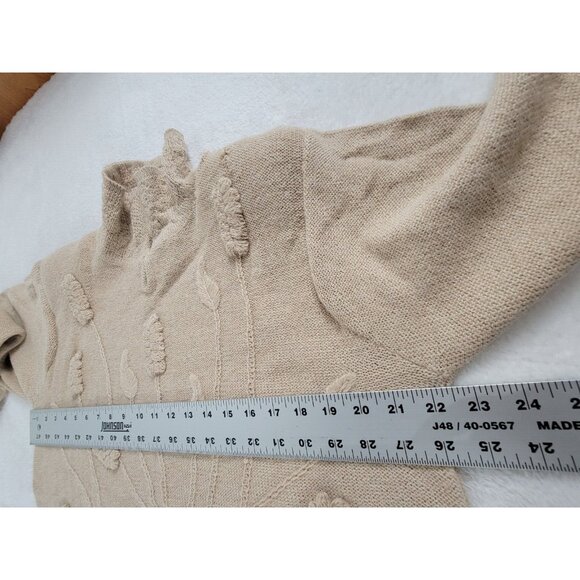 Deirdre McGuire Women's 100% Alpaca Wool Sweater Large Beige Floral Embroidered - Picture 8 of 10